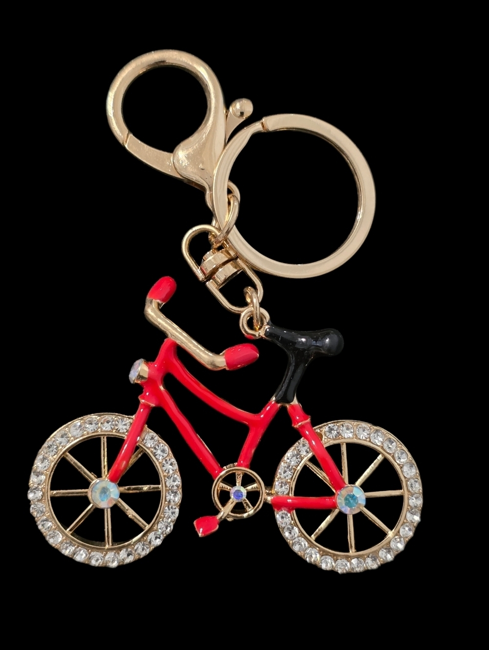 Gold-Tone Red Bicycle Bag Charm Keychain